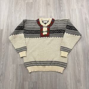 Vintage Norlender Sweater Size Medium 100% Wool Setesdal Fair Isle Cream Norway